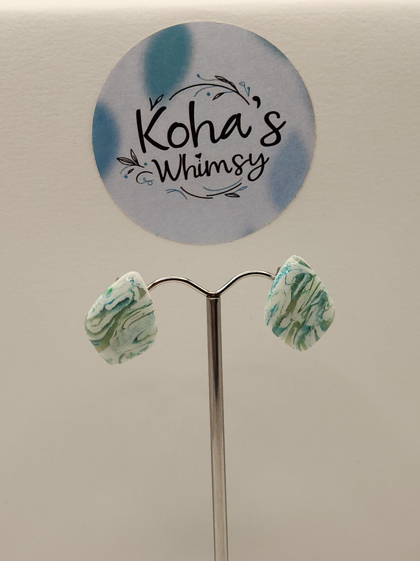 Aqua Howlite Small Drop Diamond Stud Earrings