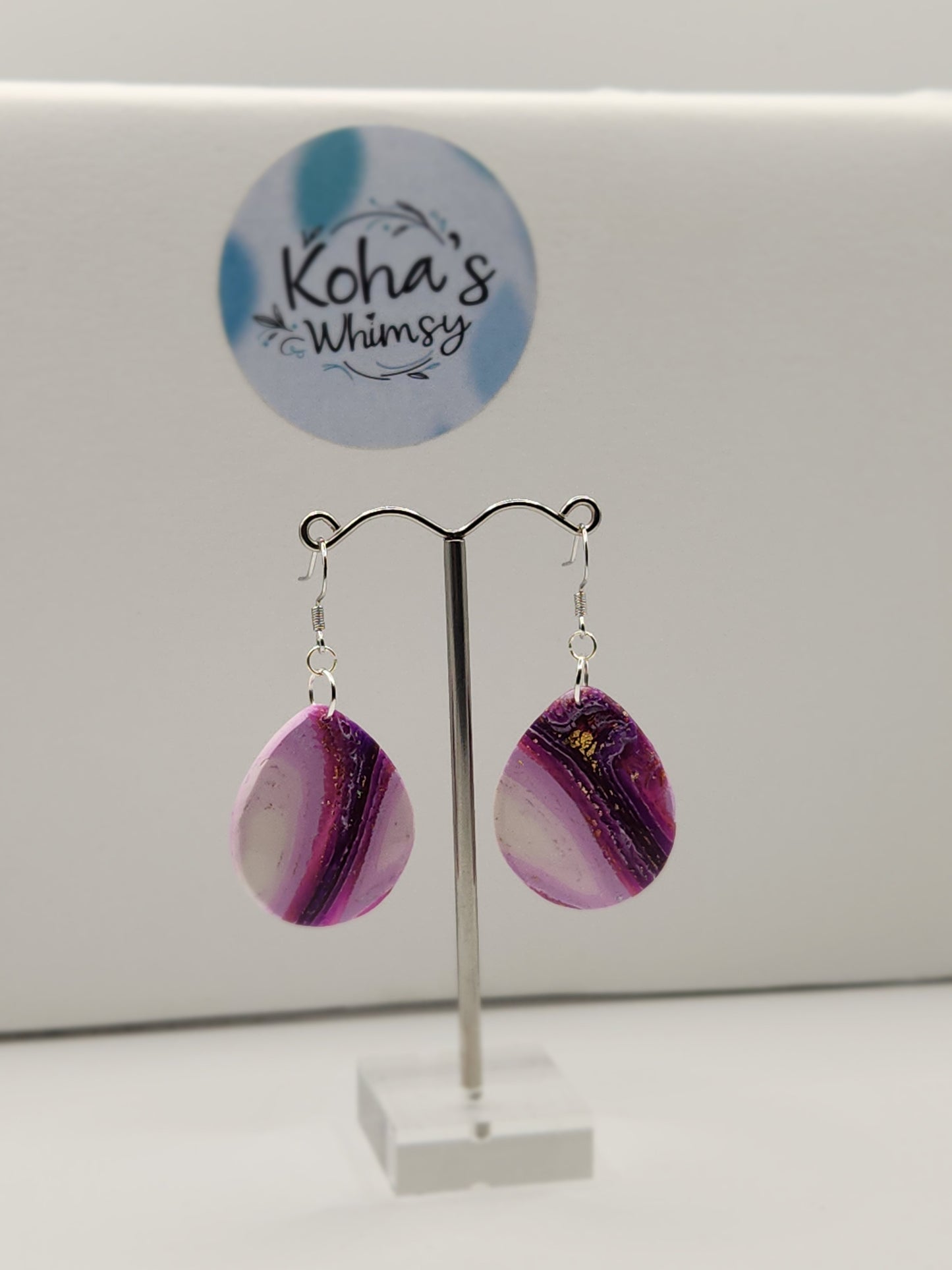 Purple Lace Agate Large Teardrop Dangle Earrings