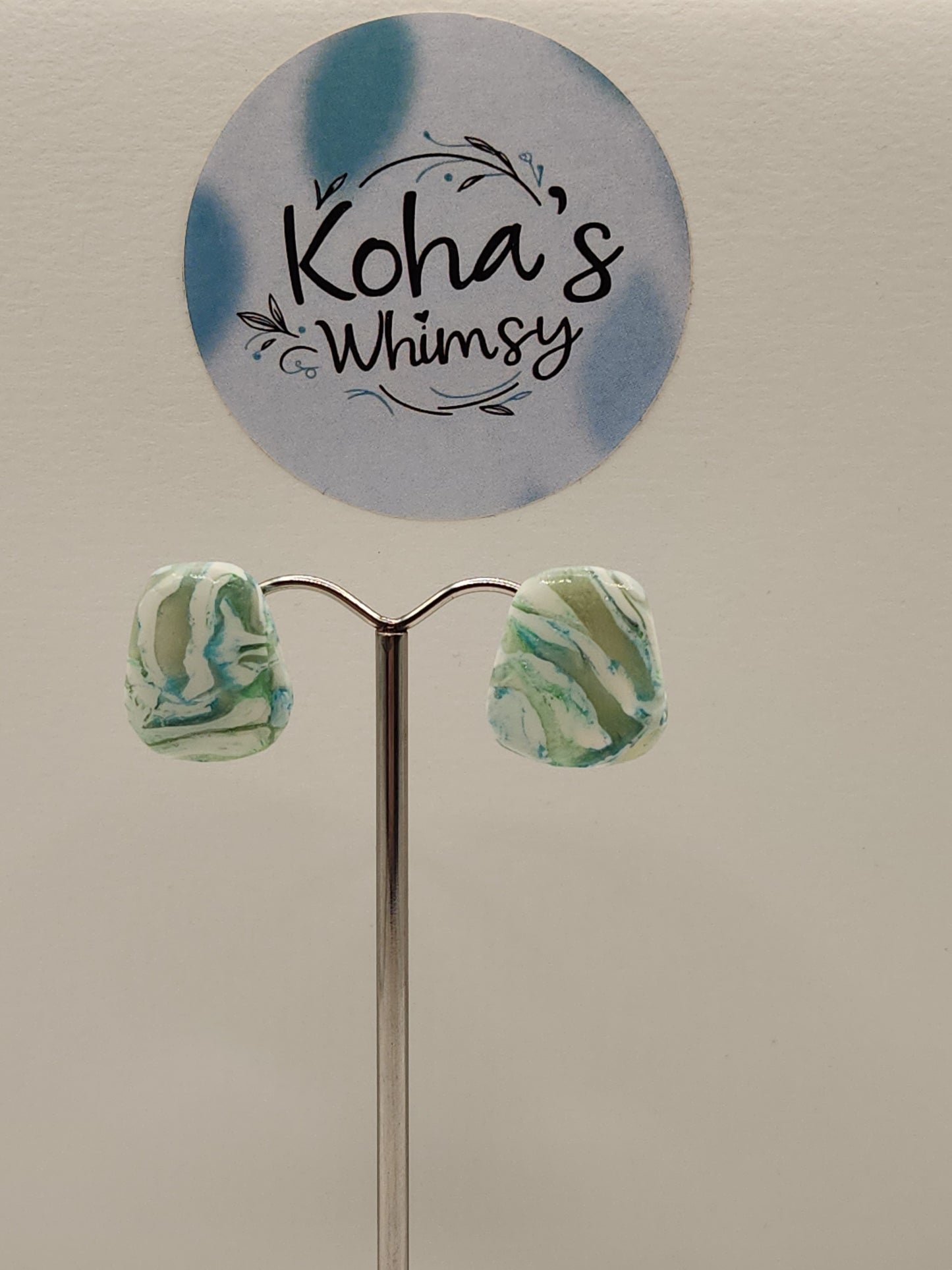 Aqua Howlite Small Quadrangle Stud Earrings