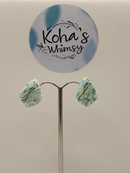 Aqua Howlite Small Drop Diamond Stud Earrings