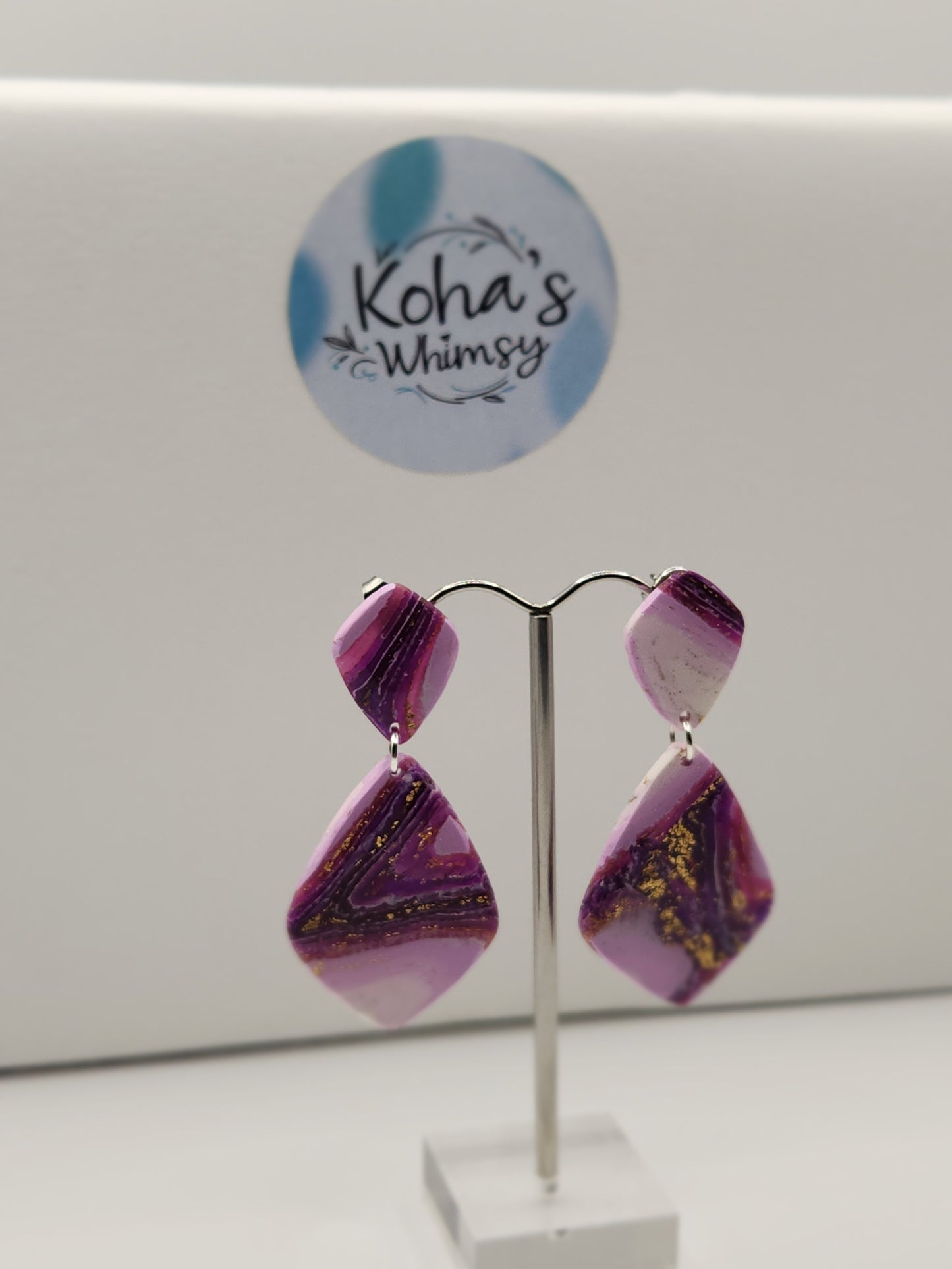 Purple Lace Agate Drop Diamond Stud Earrings