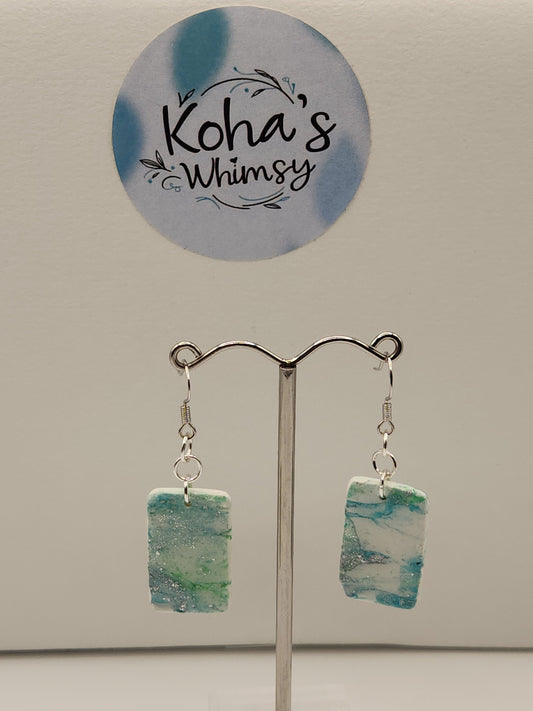Aqua Howlite Small Rectangle Dangle Earrings
