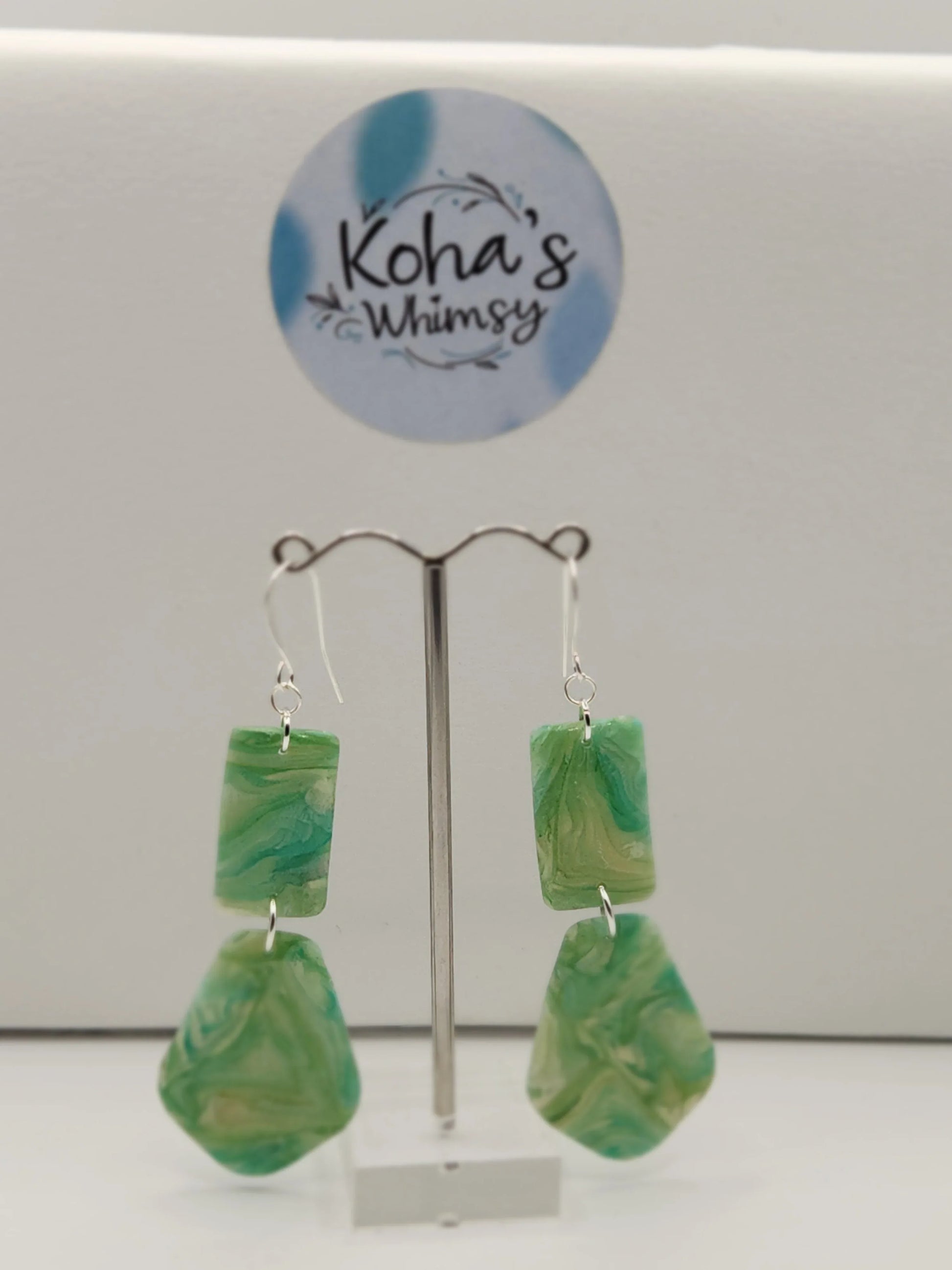 Handmade polymer clay Earrings - Moss Agate Drop Dangles