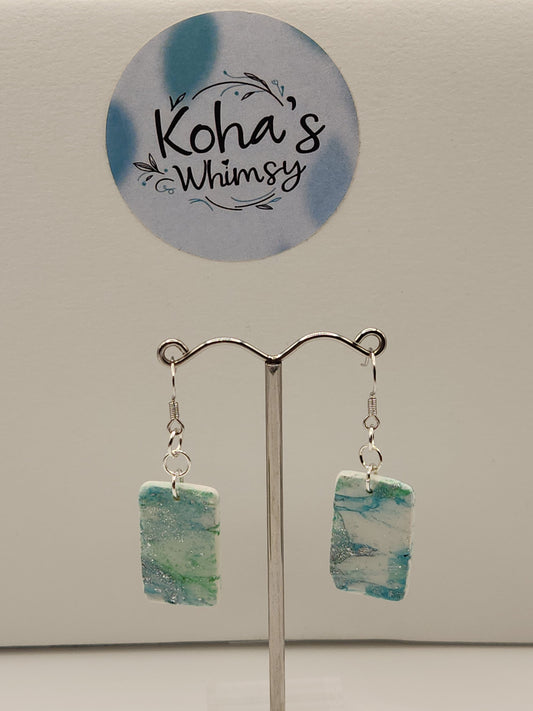 Aqua Howlite Small Rectangle Dangle Earrings