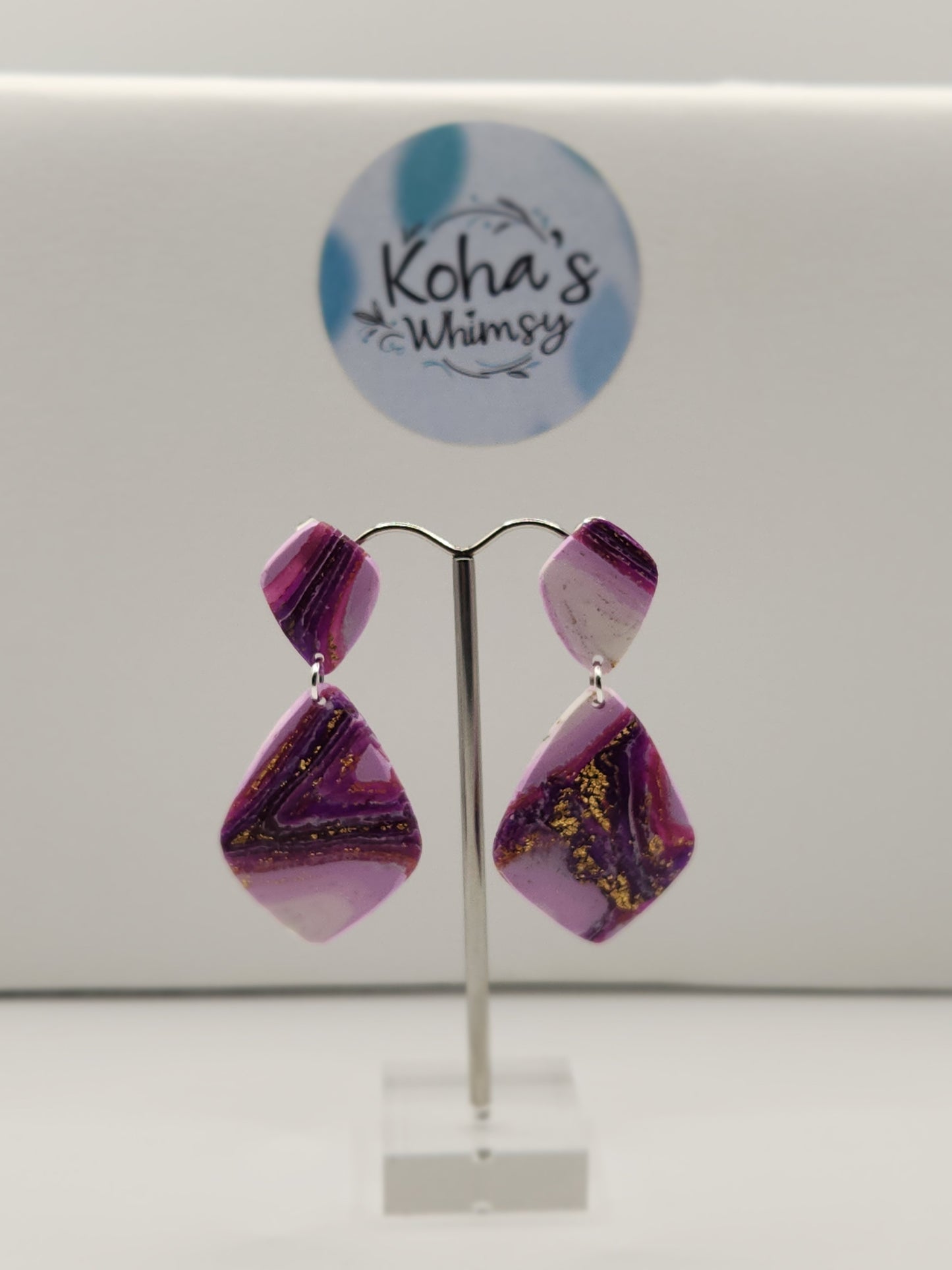 Purple Lace Agate Drop Diamond Stud Earrings