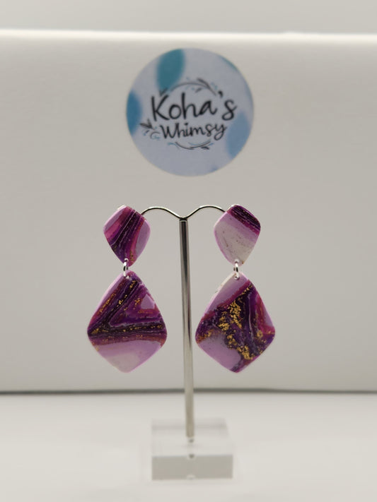 Purple Lace Agate Drop Diamond Stud Earrings